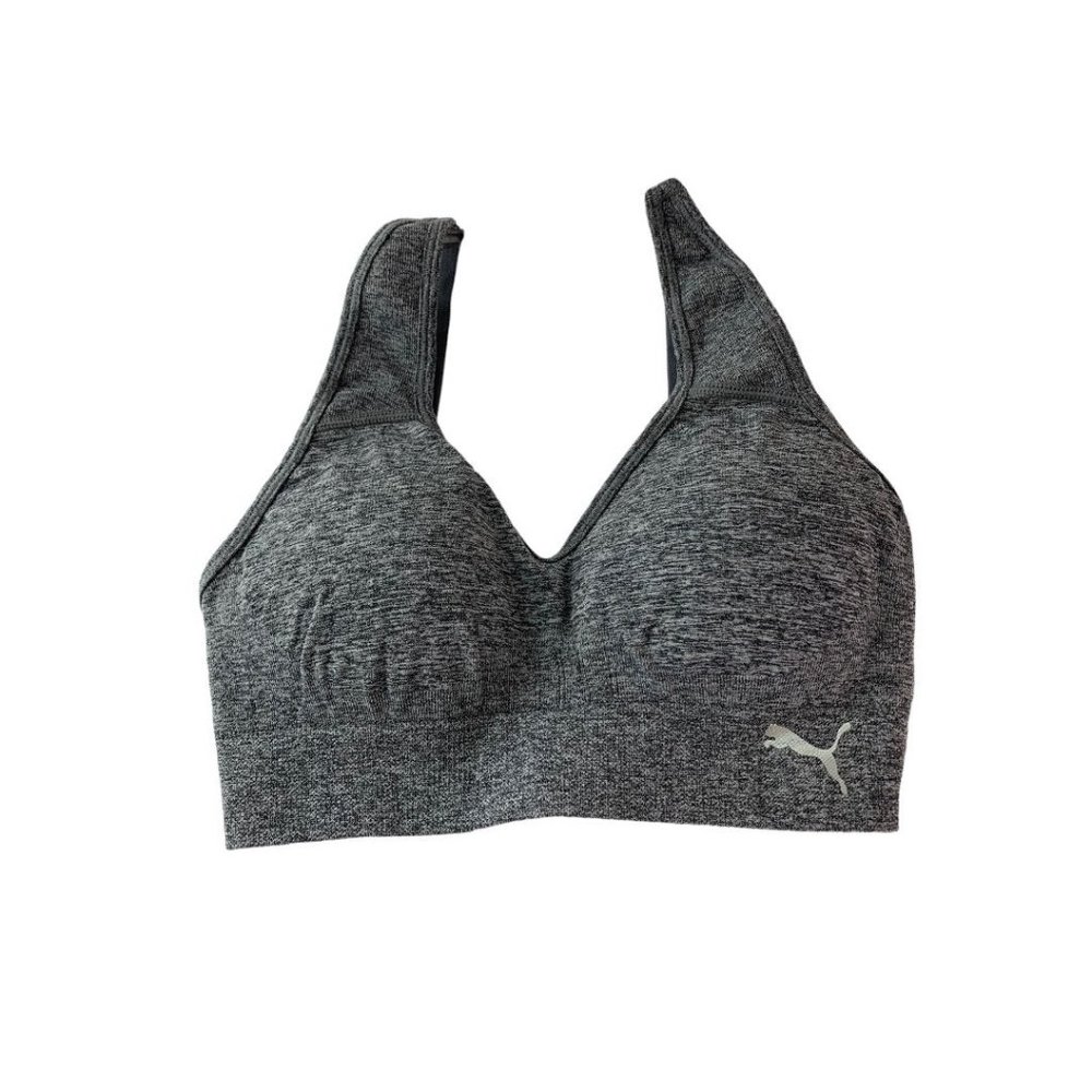 Small Puma Women's Gray Heathered Pullover Sports Bra Padded Adjustable Strap
